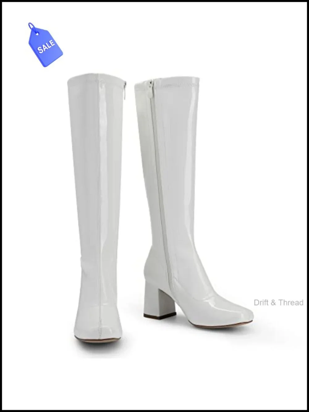 Women's Knee High Gogo Boots Square Toe Chunky Heel Faux Leather